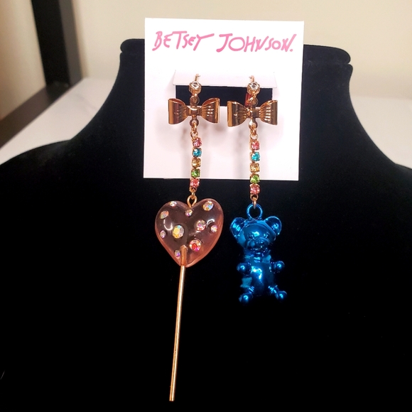 Betsey Johnson Mismatched Lolipop and Blue Chrome Gummy Bear Earrings - Picture 4 of 6